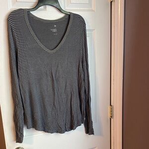 Sonoma Charcoal Striped V-Neck Blouse